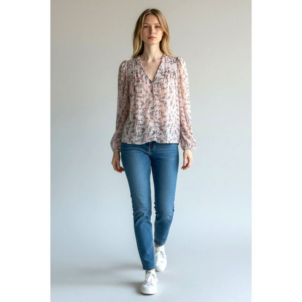 And Now This Pink Floral Cottagecore Peasant Blouse Romantic Boho Lace Top Sm - Picture 7 of 7